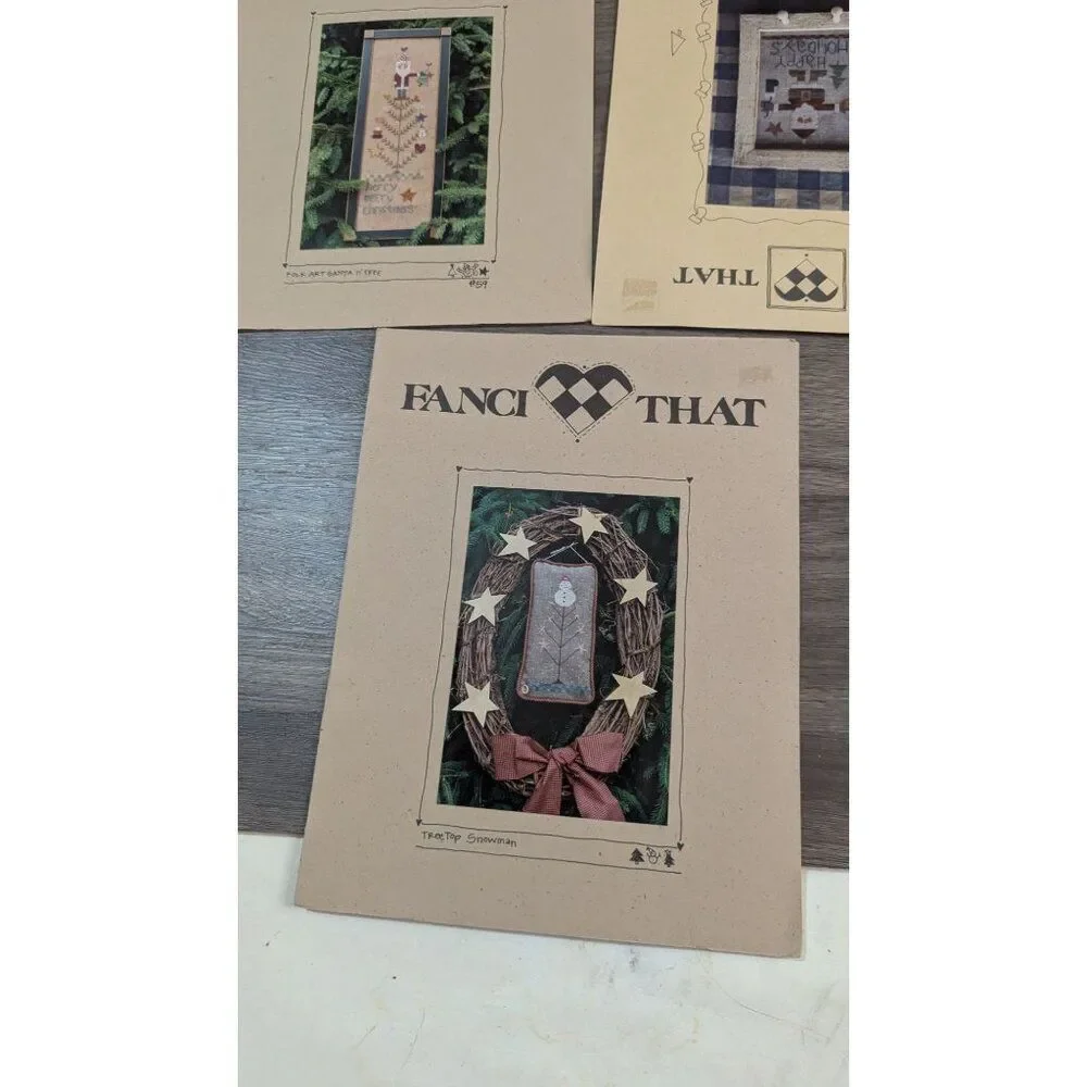 Fanci‎ That Cross Stitch Patterns Lot 5 Primitive Folk Art Christmas Snowman